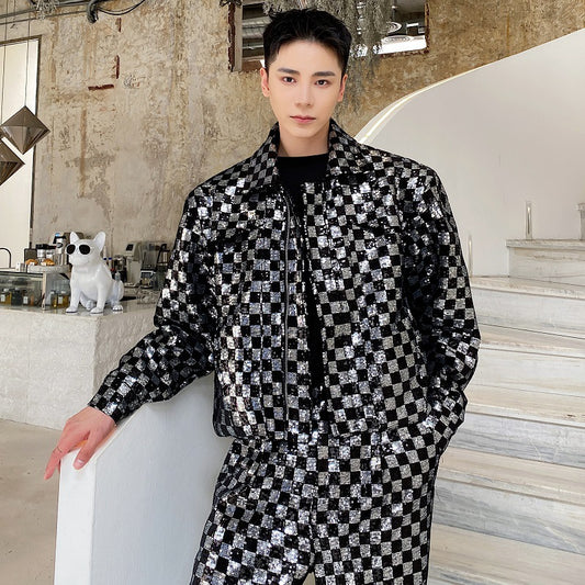 Punk Sequin Plaid Jacket for Men - Harajuku Style
