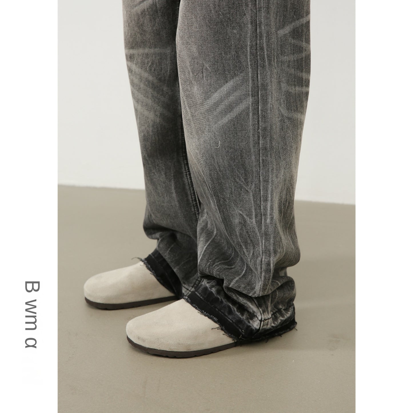 Nirben Denim | Frayed Hem Gray Loose Straight Jeans
