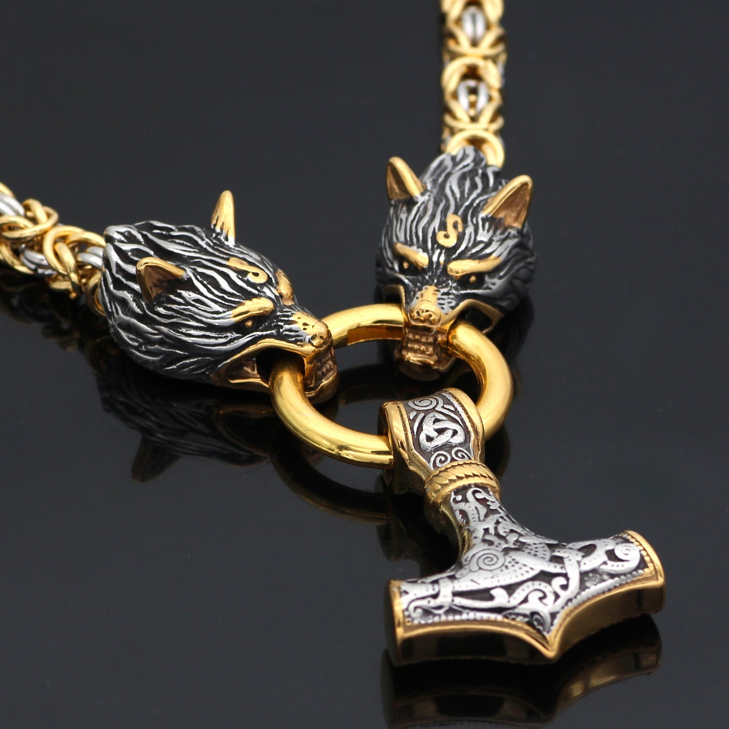 Men's Viking Wolf Head Pendant Necklace