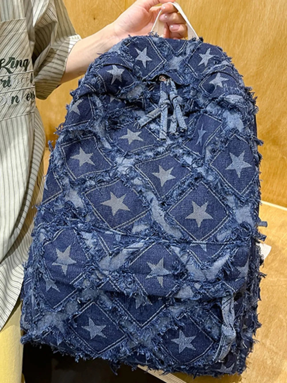 Playful Star Denim Backpack Bag