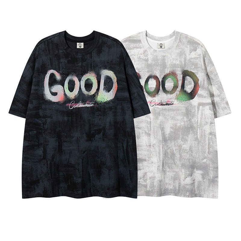Unique Design Letter Print Crew Neck T-Shirt