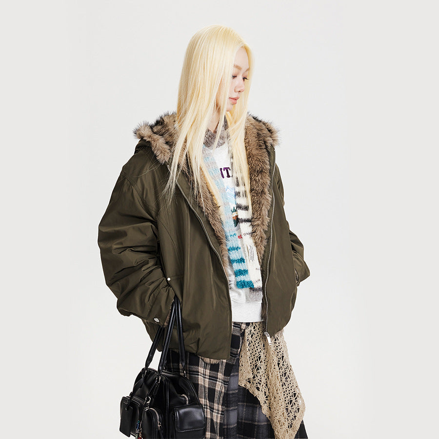 Hooded Fur Collar Loose Thick Jacket