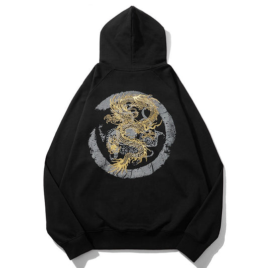 Gold Dragon Heavy Embroidery Sweatshirt - Harajuku Style