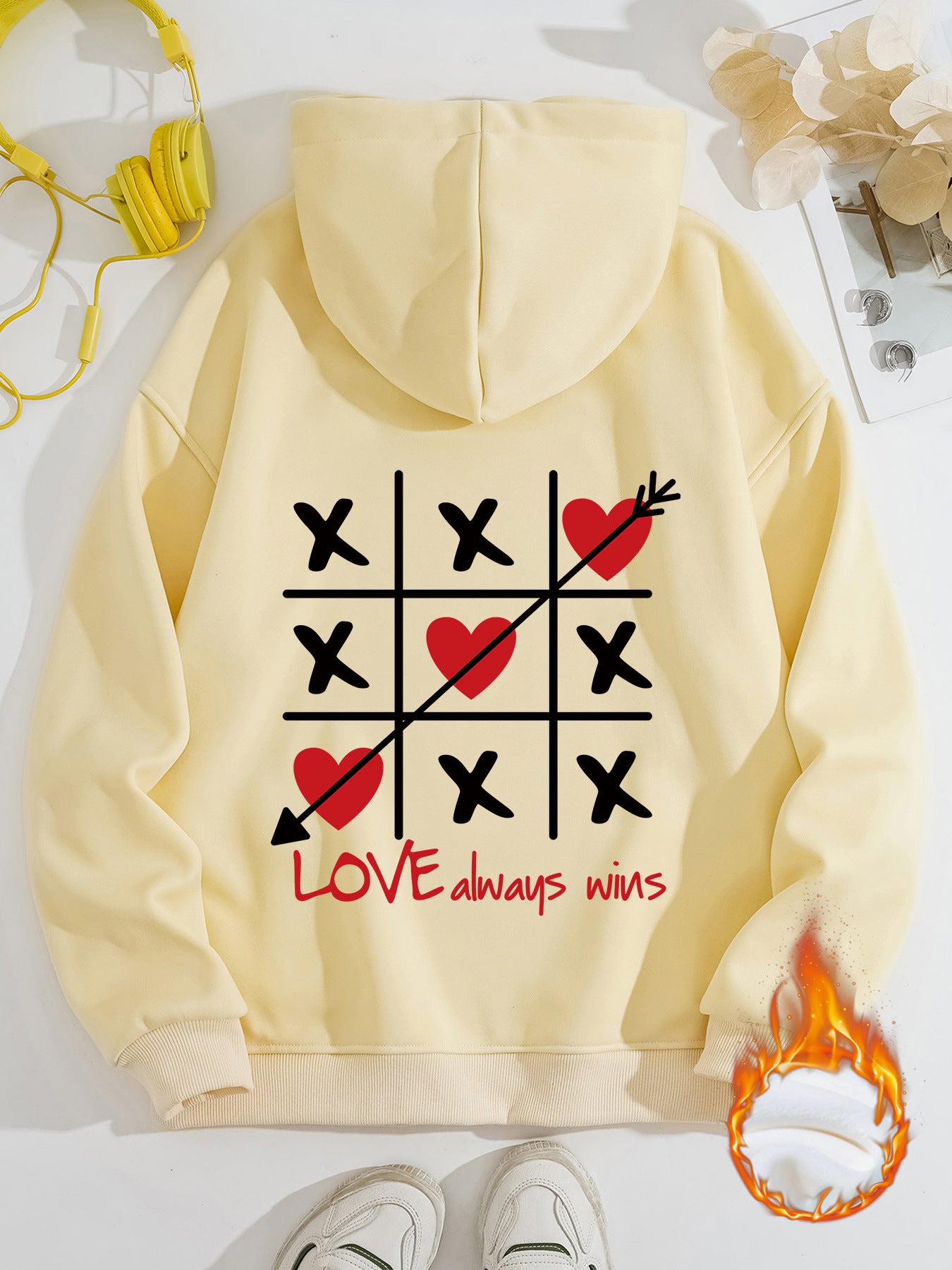 Thick Fleece Hoodie with Love Design