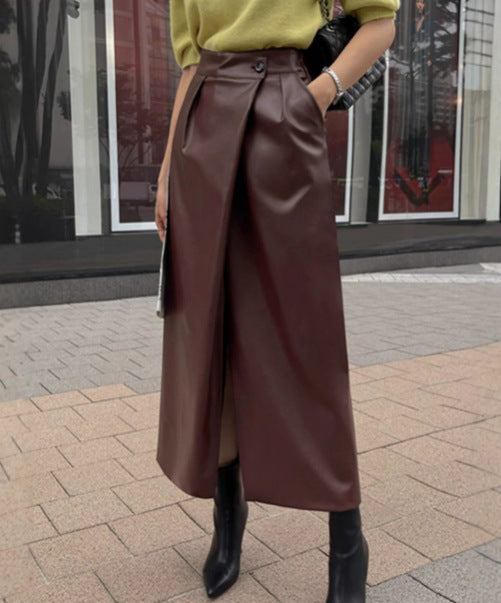 High-Waisted Midi Skirt for Women with Split Design