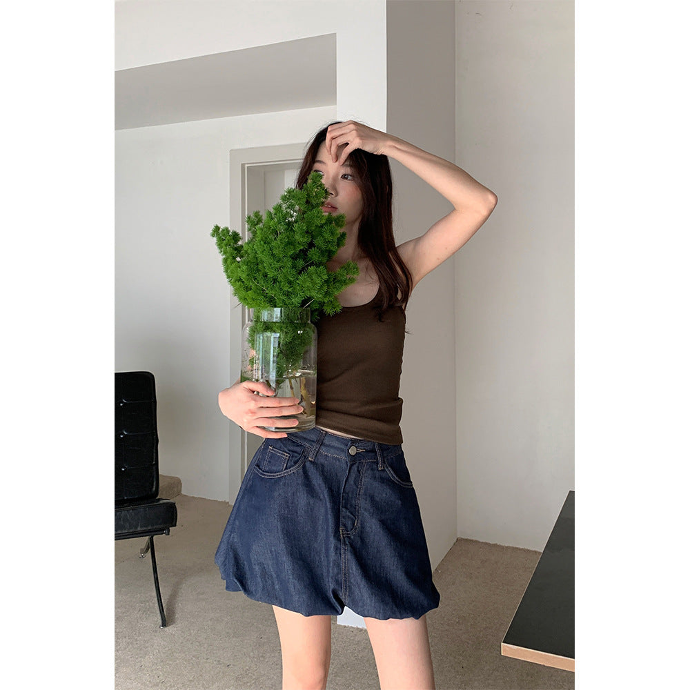 Personality Versatile Denim Skirt Women's Retro Casual Bubble Skirt