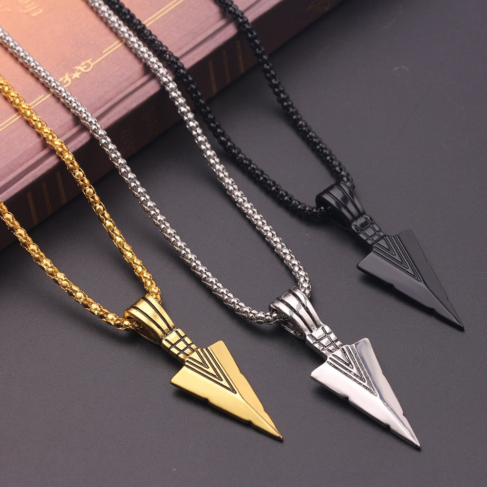 Matte Black Long Necklace with Arrow Pendant - Harajuku Style