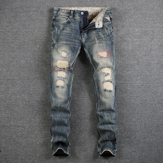Men's Ripped Slim Fit Jeans - Harajuku Streetwear
