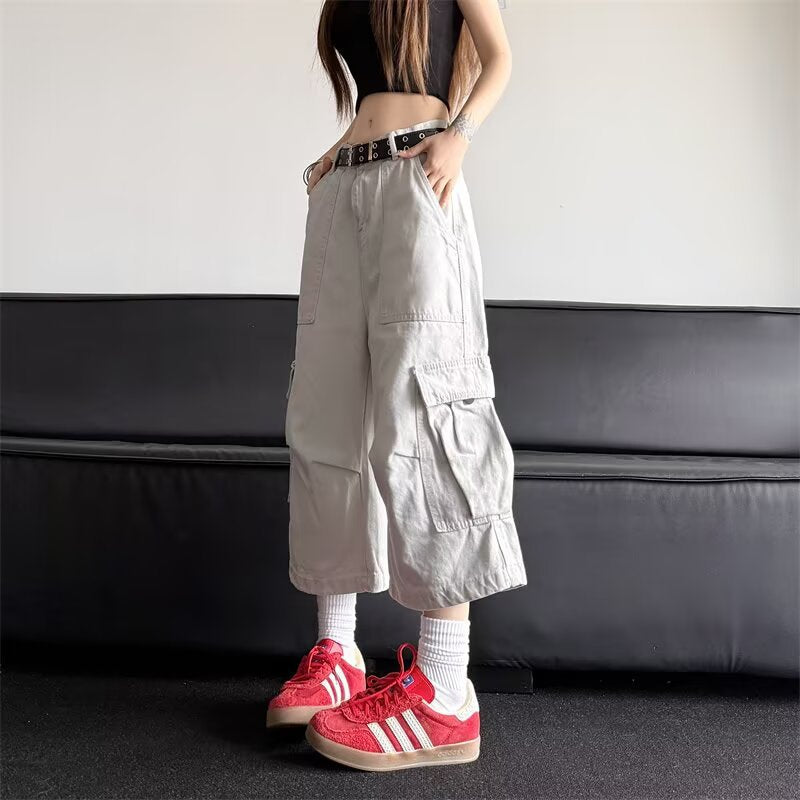 Multi Pocket Versatile Wide Leg Denim Shorts