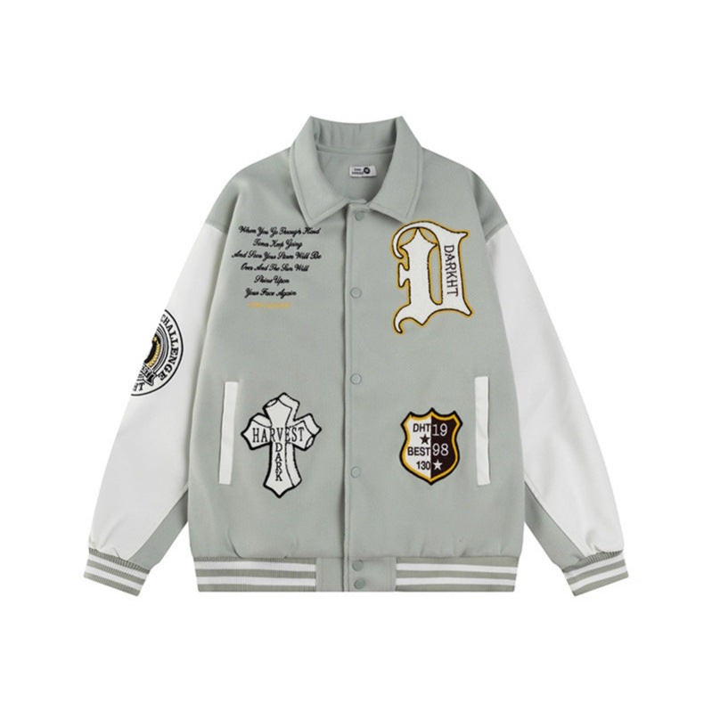 Varsity Jacket Casual Leather Sleeve Outerwear Couple Style