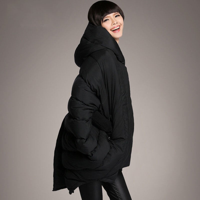 Mid-Length Women’s Duck Down Hooded Cloak Jacket
