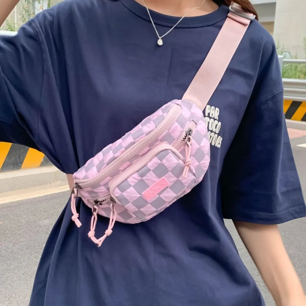 Harajuku Style Checkered Adjustable Strap Crossbody Bag