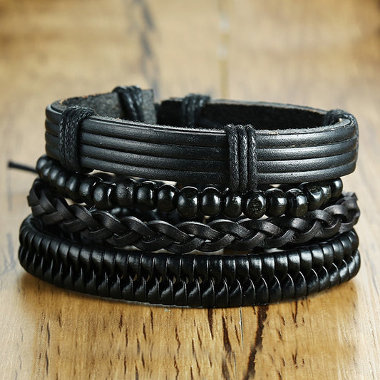 4pcs Adjustable Black Bracelets Set - Harajuku Style Jewelry
