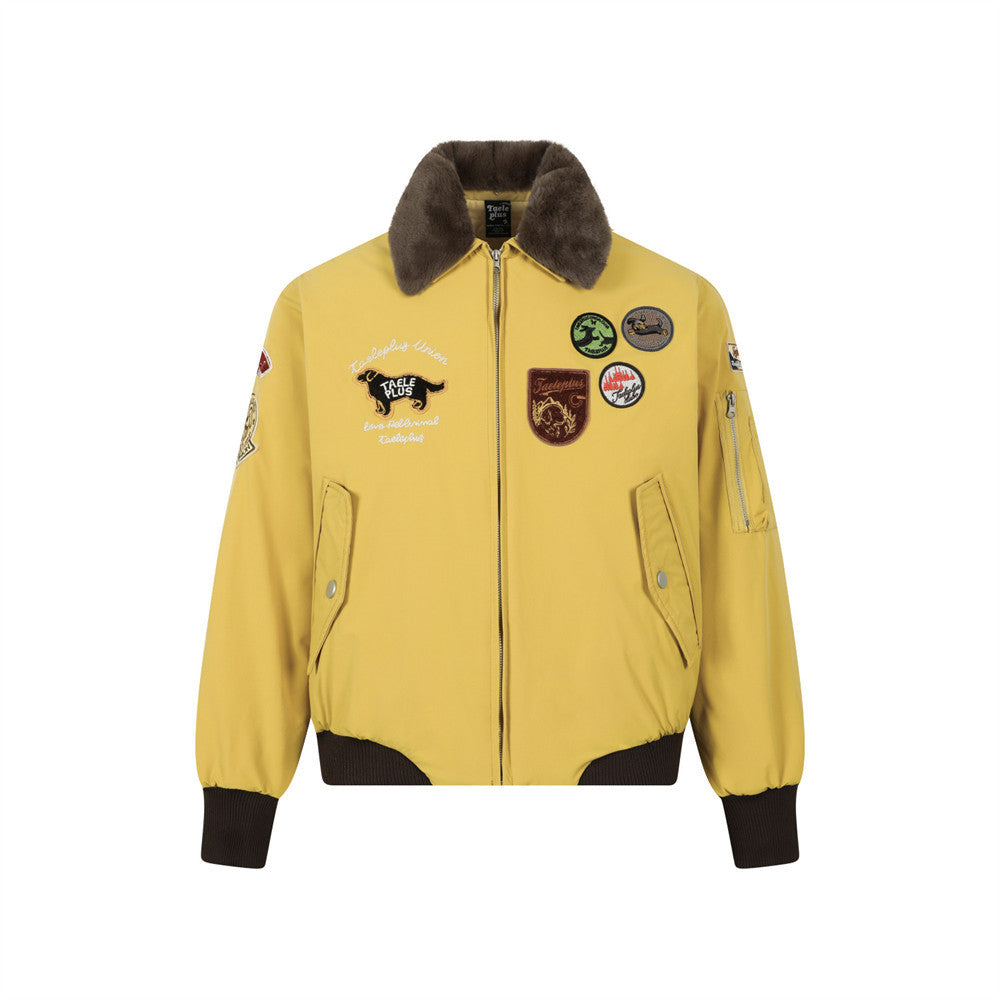 Embroidered Coat with Fur Collar and Cotton Jacket