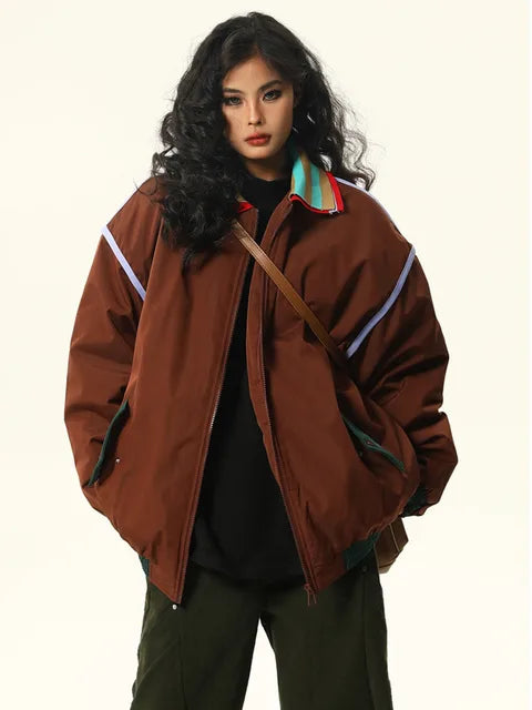 Chic Contrast Color Padded Coat - Harajuku Style