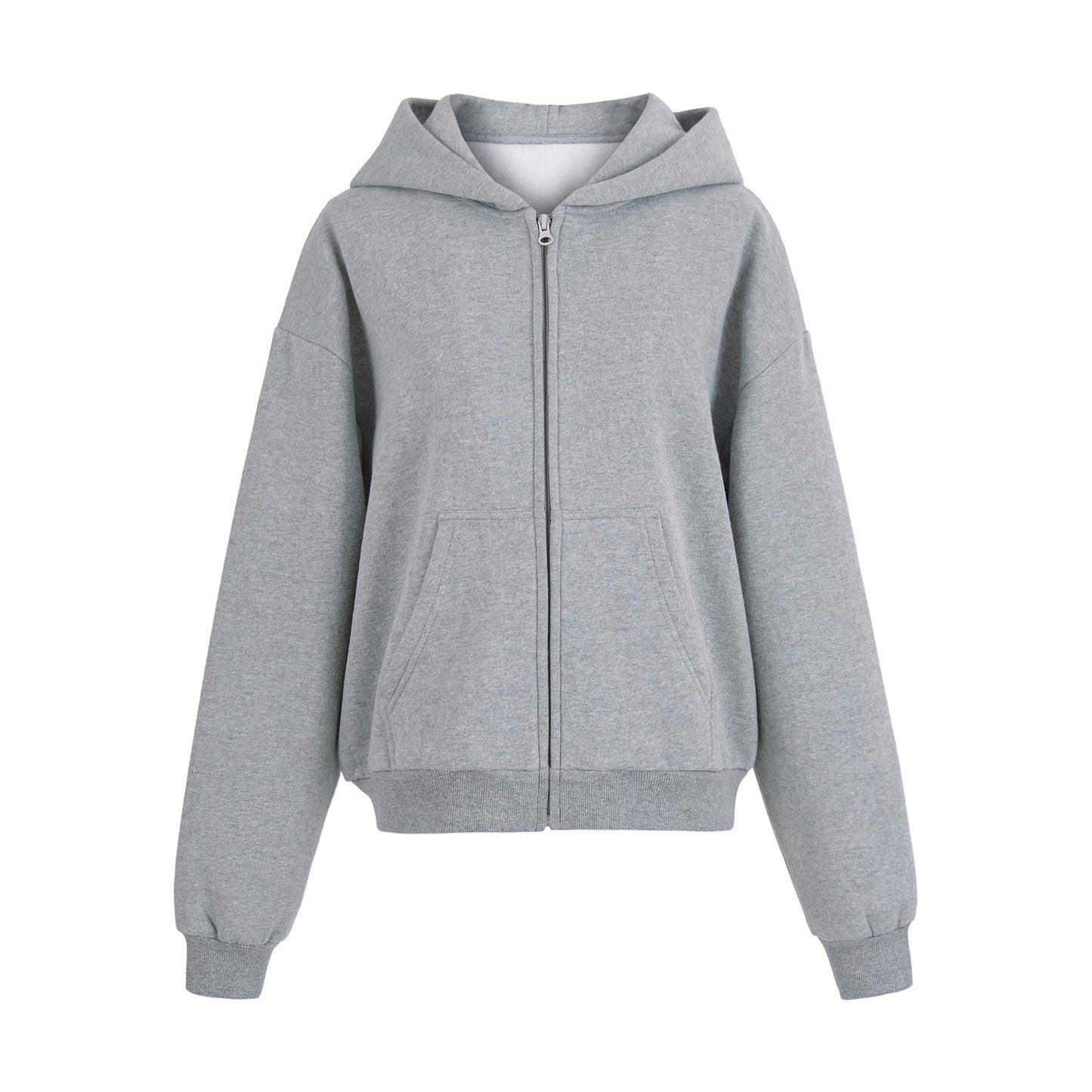 Velvet Hooded Zipper Long Sleeve Sweatshirt Jacket