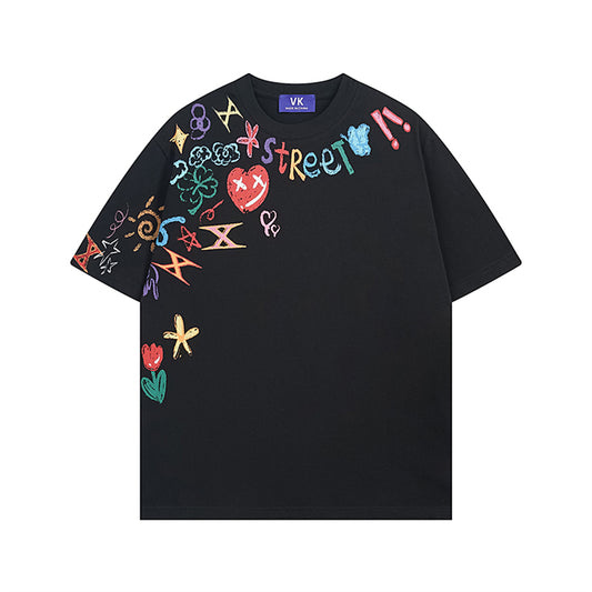 Retro Graffiti Print Cotton Heavyweight T-Shirt - Unisex