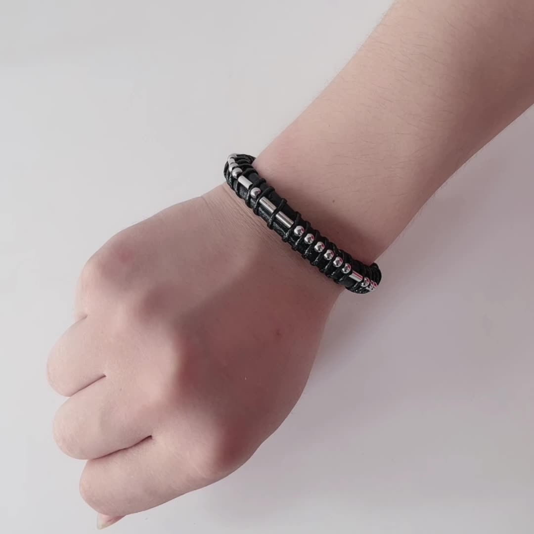 Harajuku Style Leather & Stainless Steel Alphanumeric Couple Bracelet