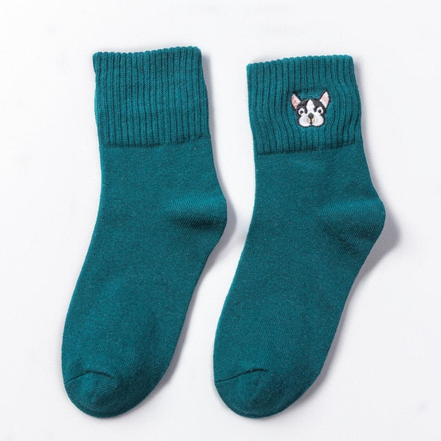 Cotton Sock Harajuku Cartoon Dog Embroidery Cute Socks