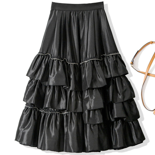 Harajuku Style Mid-Length Solid Color Chain Skirt