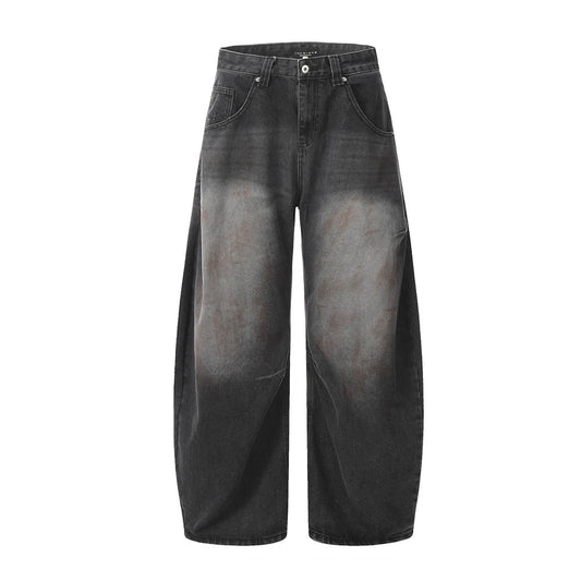 Harajuku Style Washed Denim Tapered Pants for Men