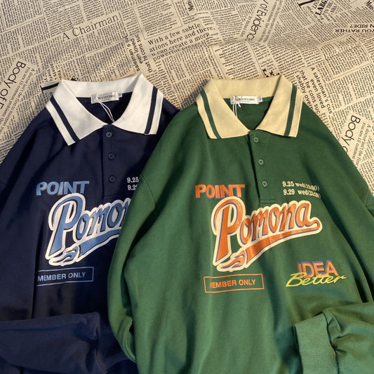 Playful Vintage Polo Collar Oversized Hoodie for Women