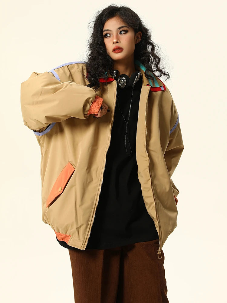 Chic Contrast Color Padded Coat - Harajuku Style