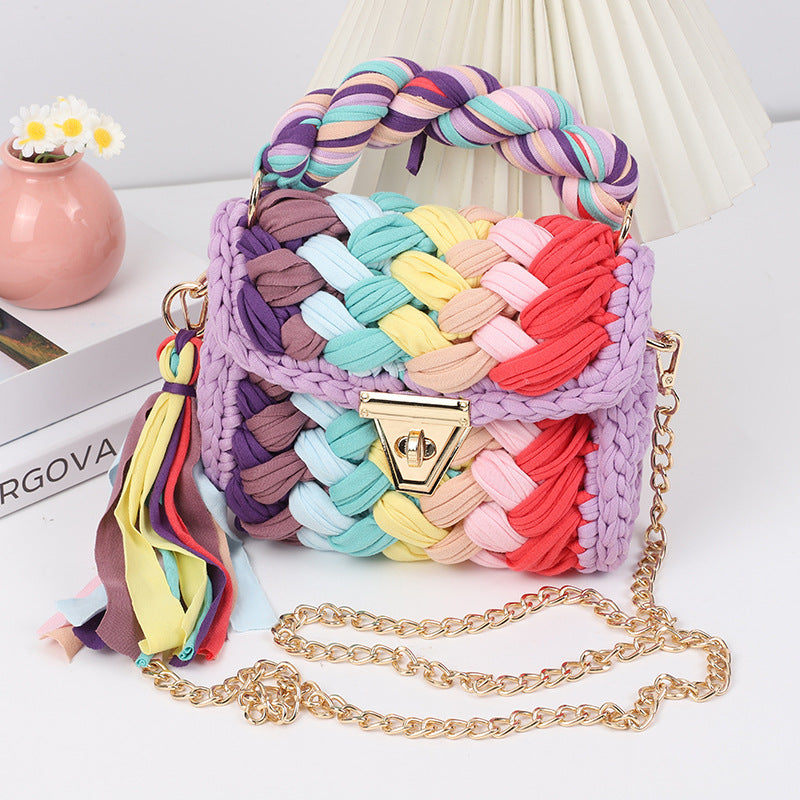 Harajuku Chic Hand-Woven Crossbody Bag with Chain