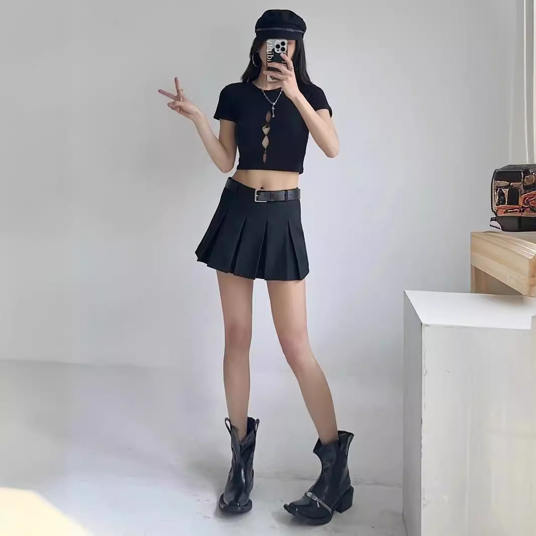 Pleated Mini Skirt with Waist Belt