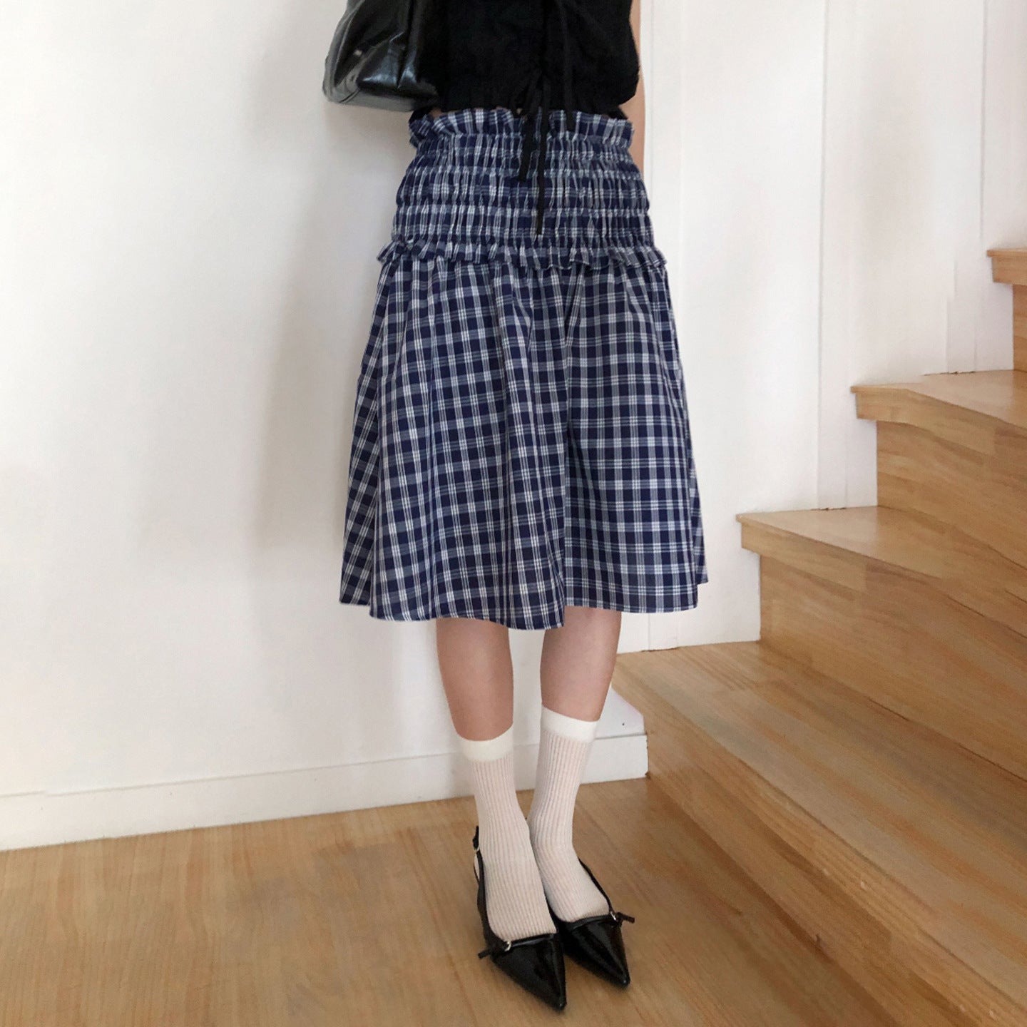 Blue Plaid Double Skirt for Women