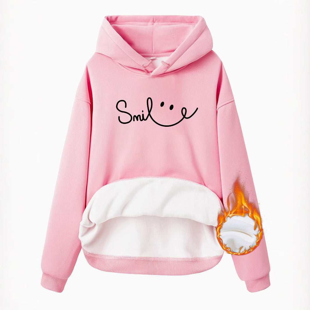 Long Sleeved Fleece Hoodie Top with a Smiling Face