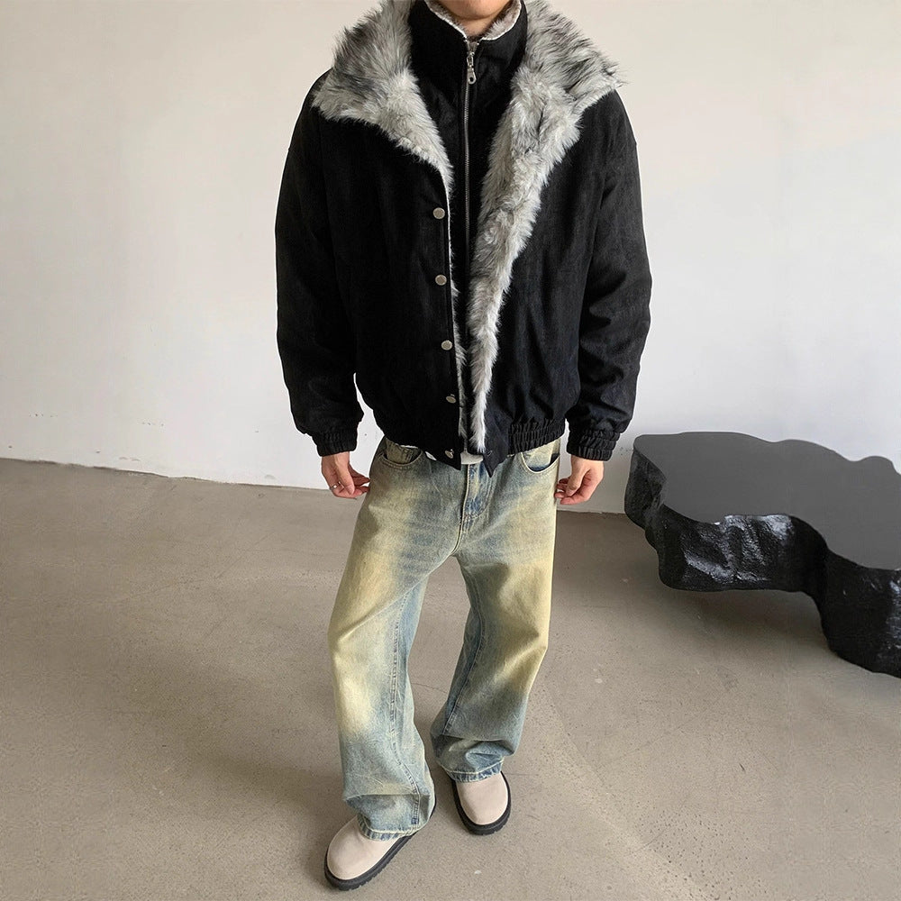 Men's Cotton Coat - Faux Fur Two-Piece Double-Layer  Cotton Coat