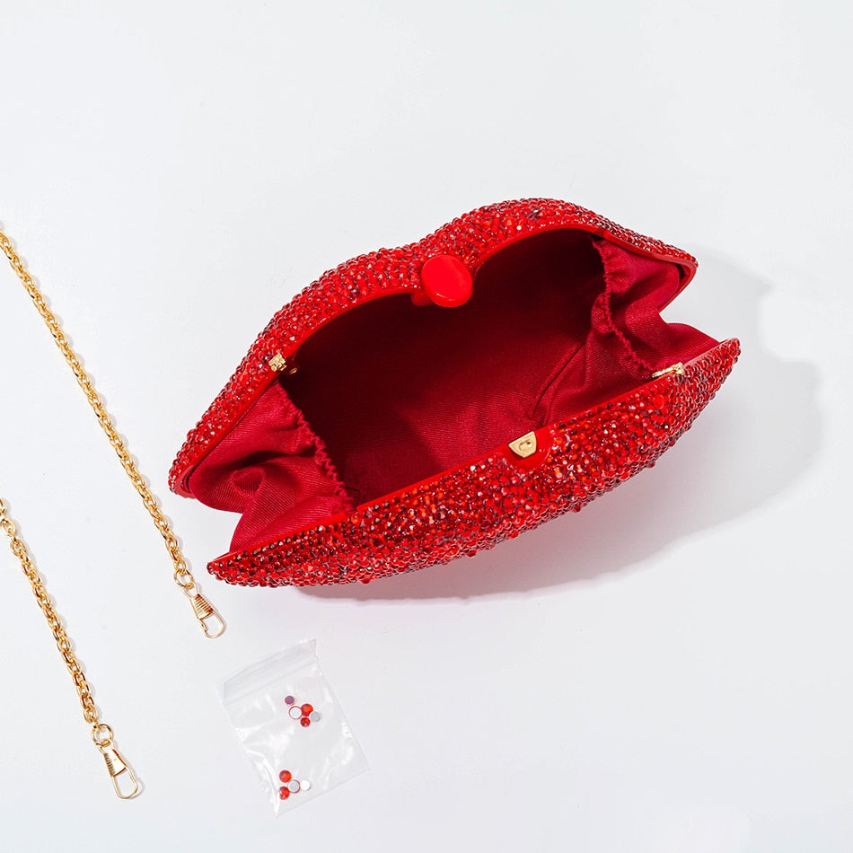 Mouth Shaped Rhinestone Evening Clutch - Playful Crystal Purse