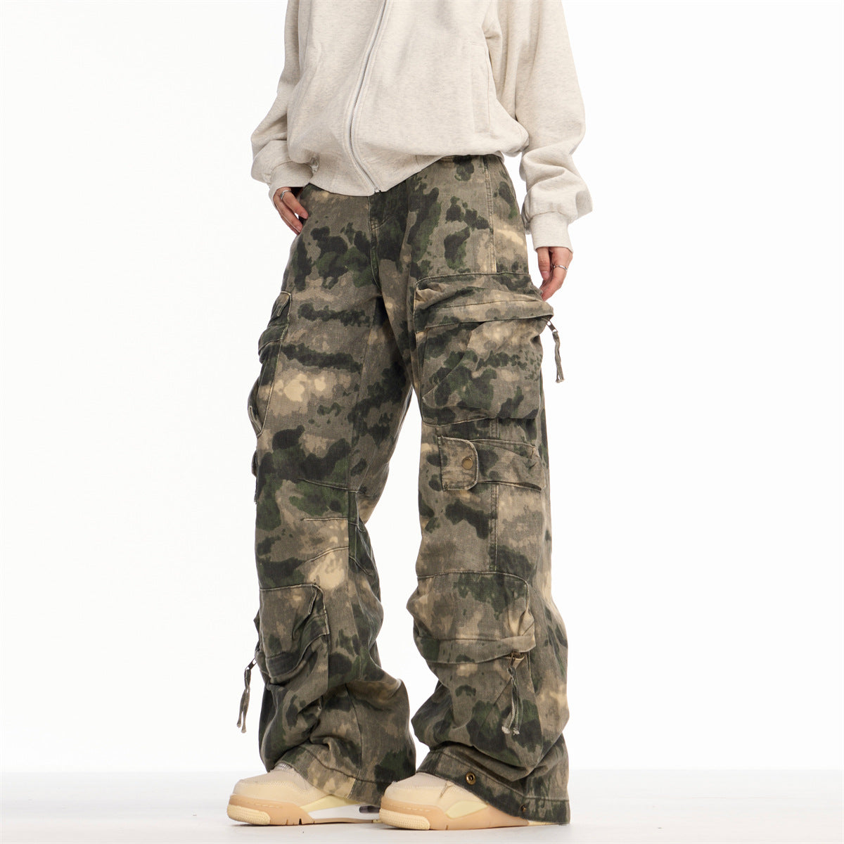 Washed Camouflage Denim Work Pants