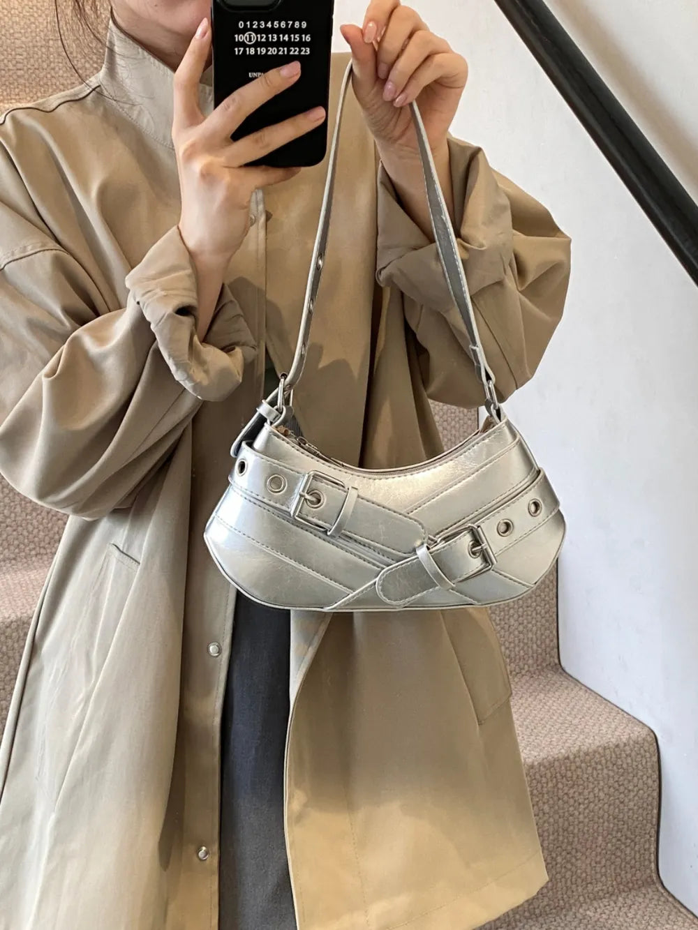 Leather Buckle Shoulder Bag