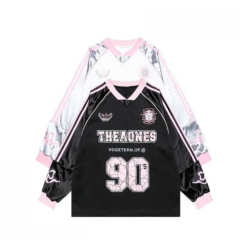 Harajuku Style V-Neck Long Sleeve Satin Jersey