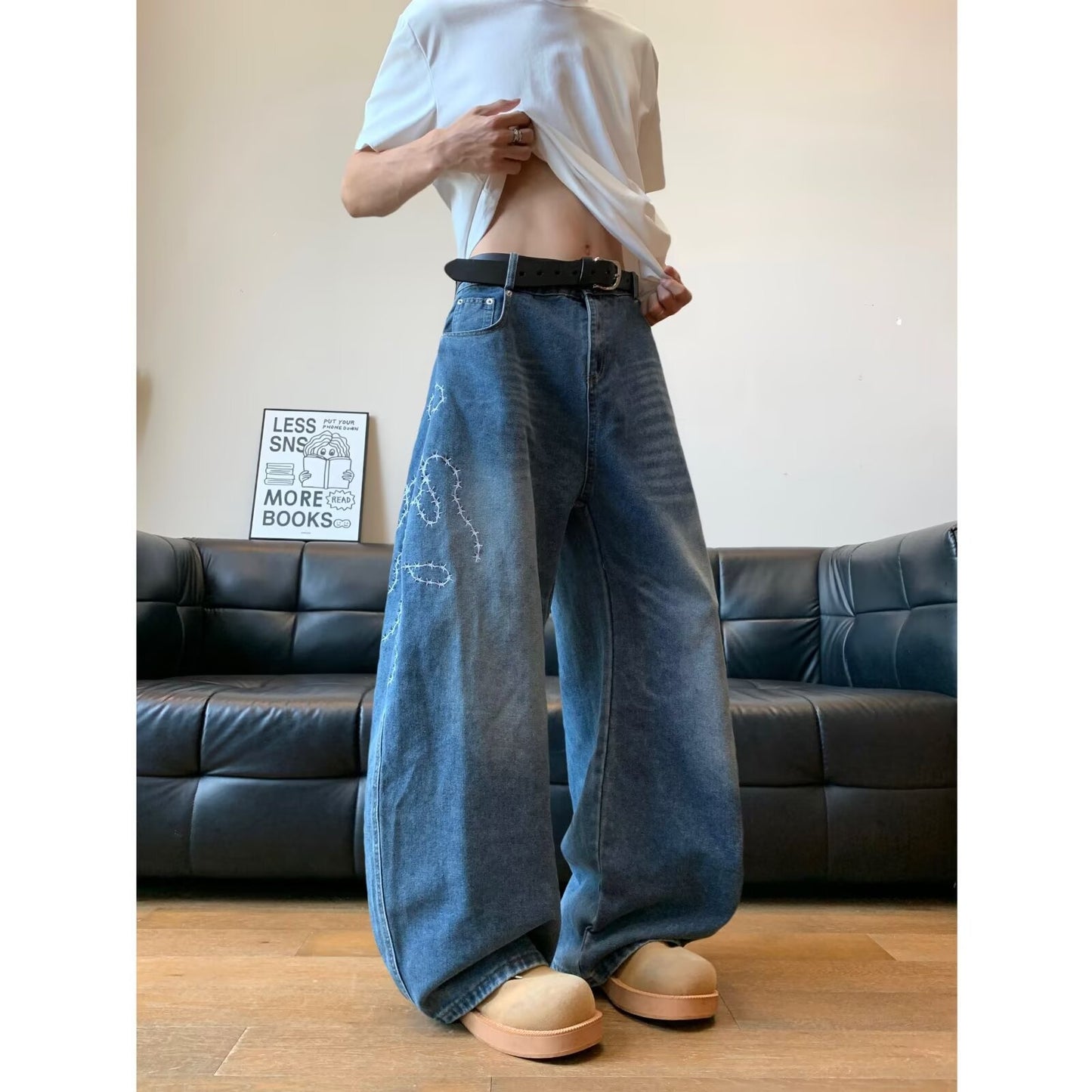 Playful Loose-Fit Denim Wide Leg Pants