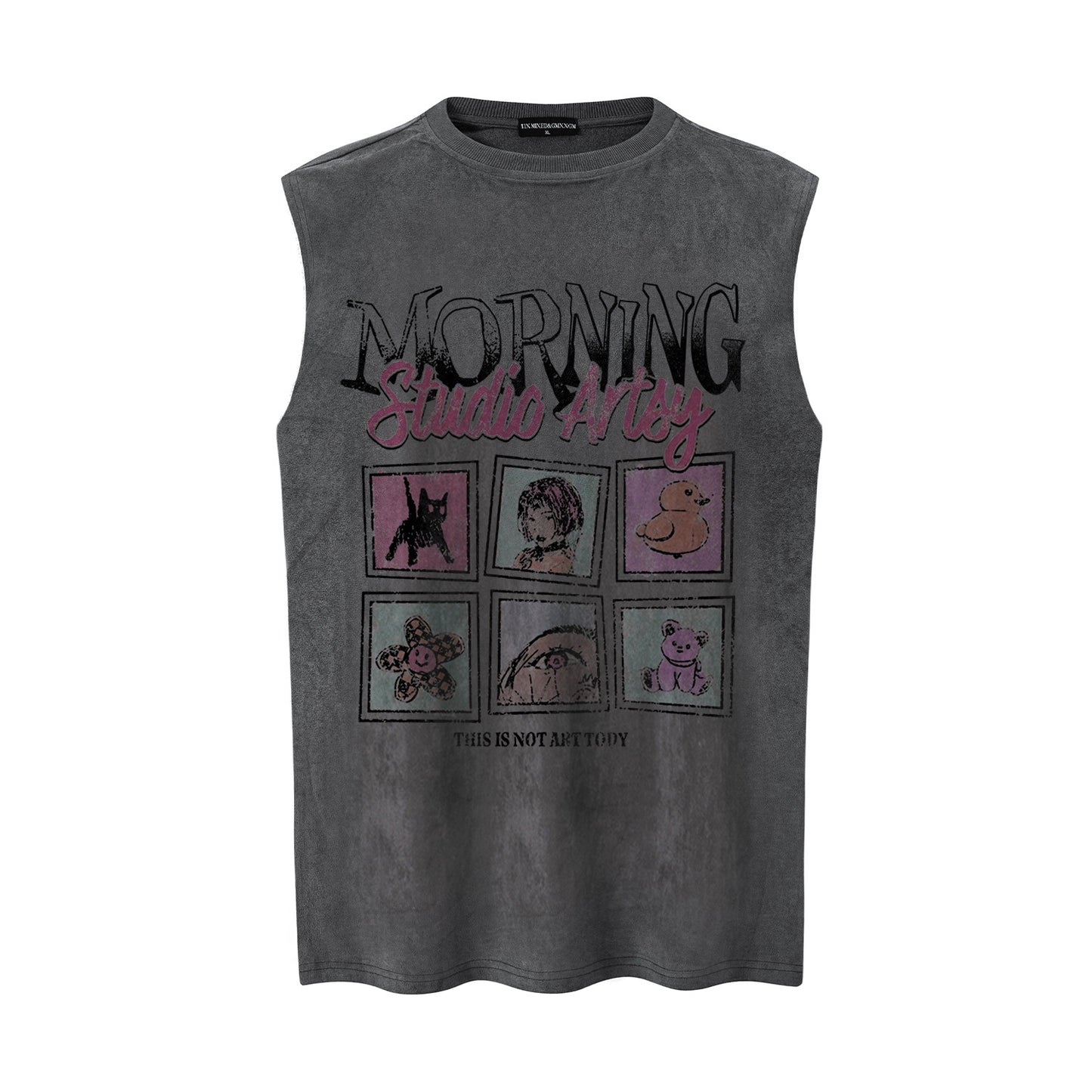 Cartoon Collage Printed Vest — Harajuku Street Style Vest