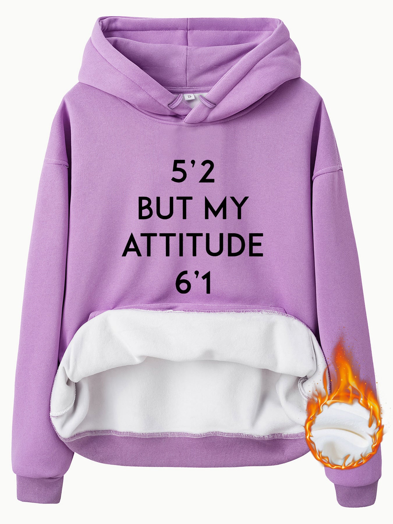Pocket Hooded Long Sleeve Fleece Sweatshirt with Attitude Print
