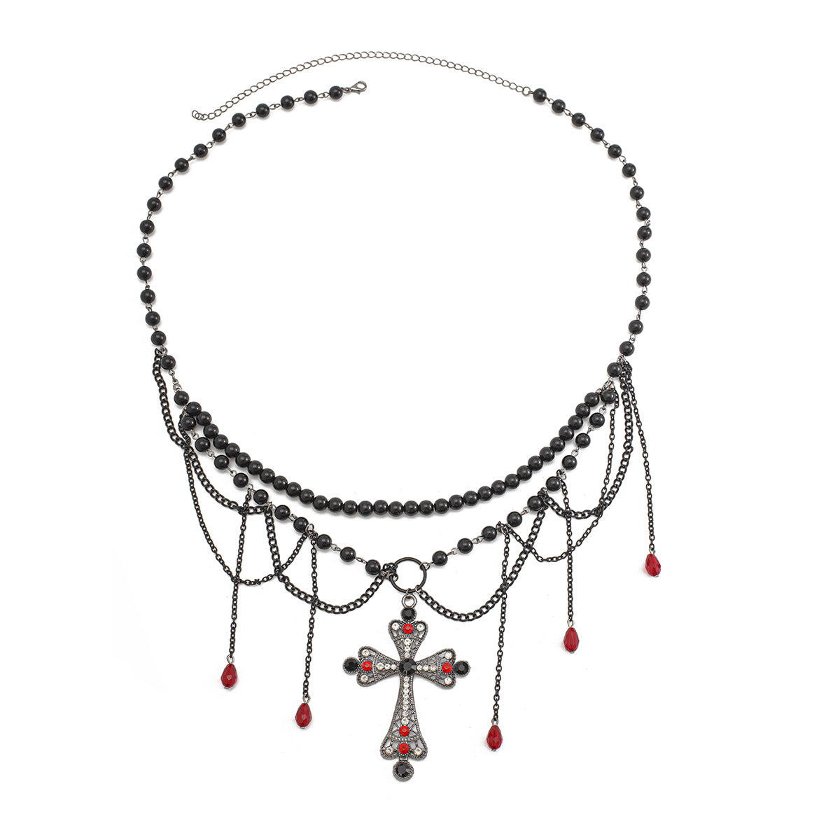 Dark Wind Cross Iron Chain Waist Body Chain with Tassels
