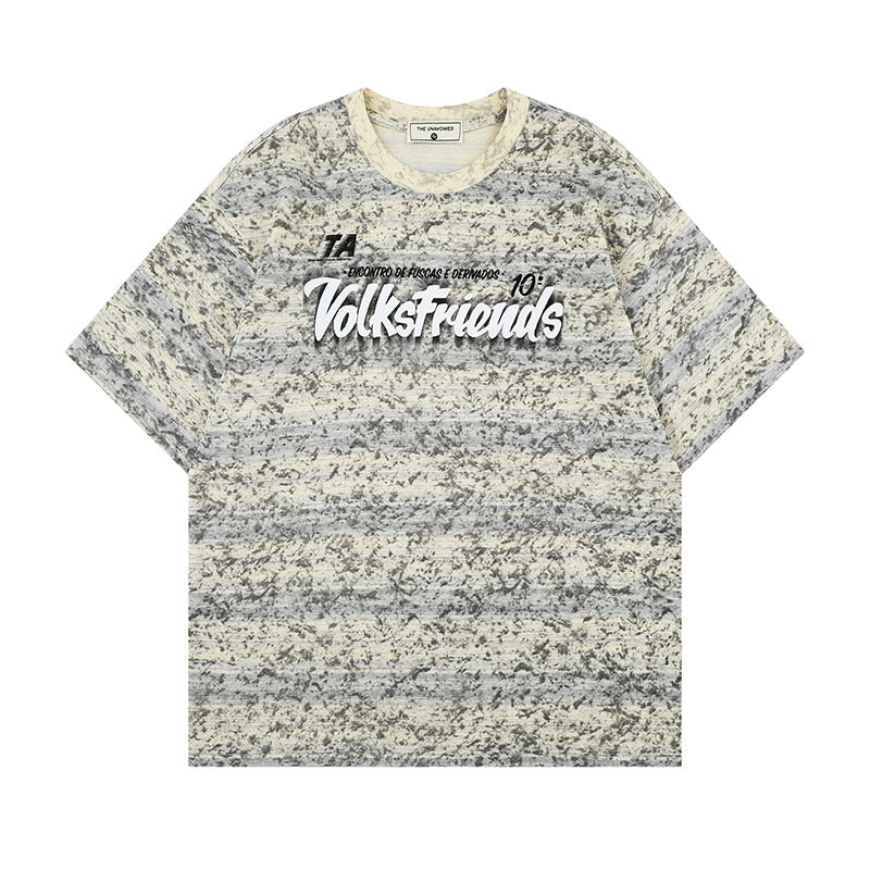 Harajuku Style Letter Print Stripe Loose Fit T-Shirt for Men