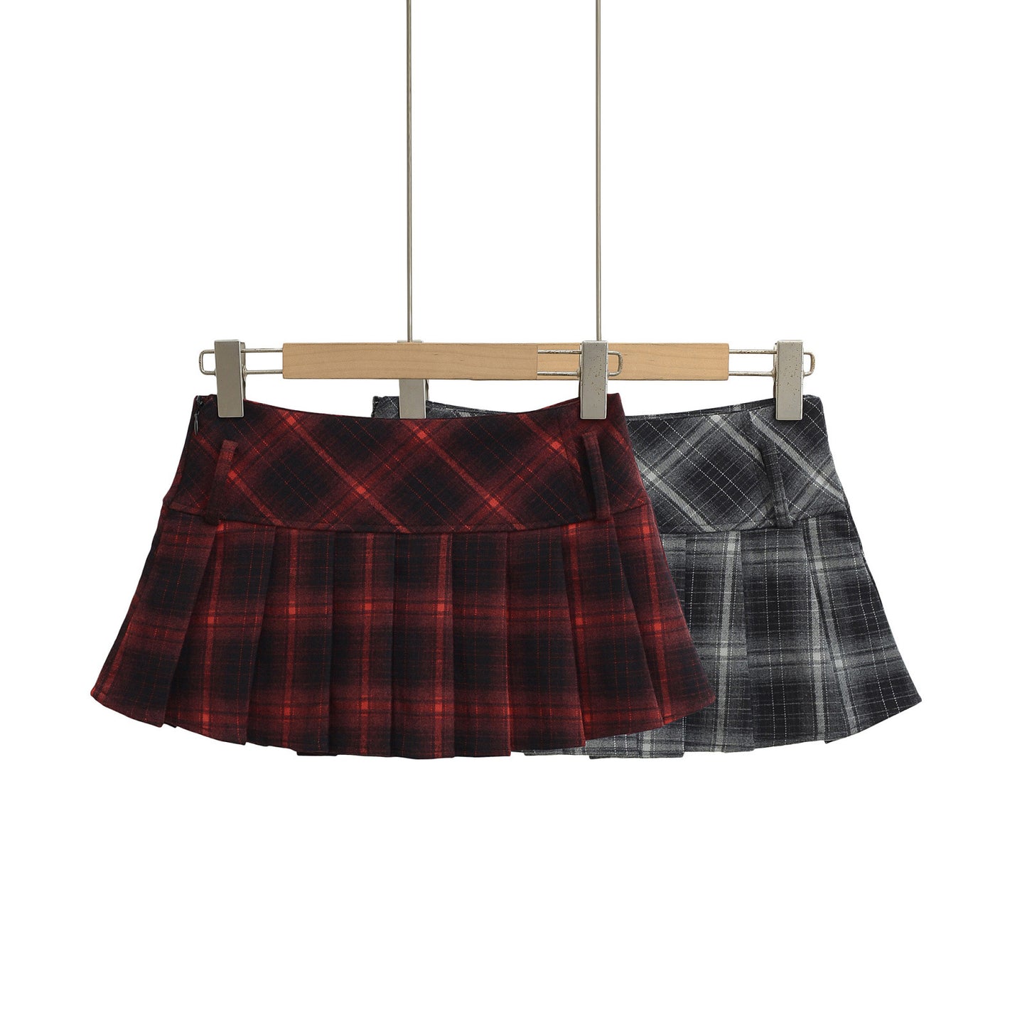 Low Waist Plaid Pleated Skirt