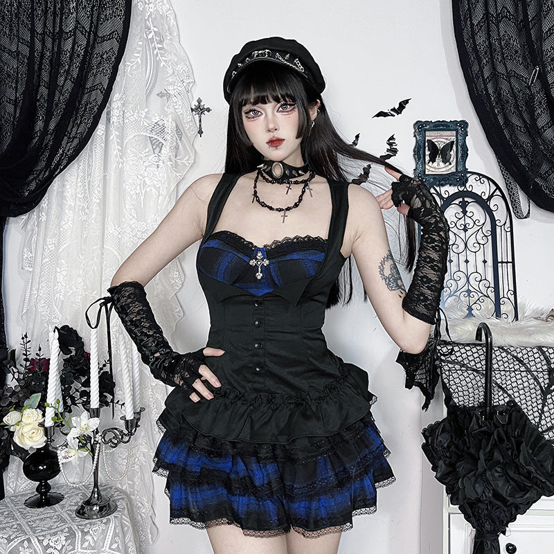 Checkered Half Skirt in Dark Style - Personalized Streetwear Skirt