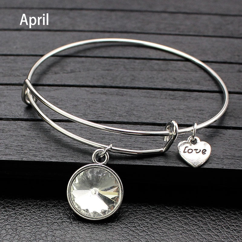 Adjustable Birthstone Bangle Bracelet for Women