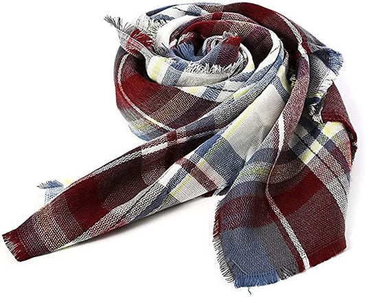 Playful Oversized Women's Scarf - Grey Brown Tartan
