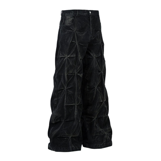 Harajuku Style Heavy Pleated Denim Pants for Men