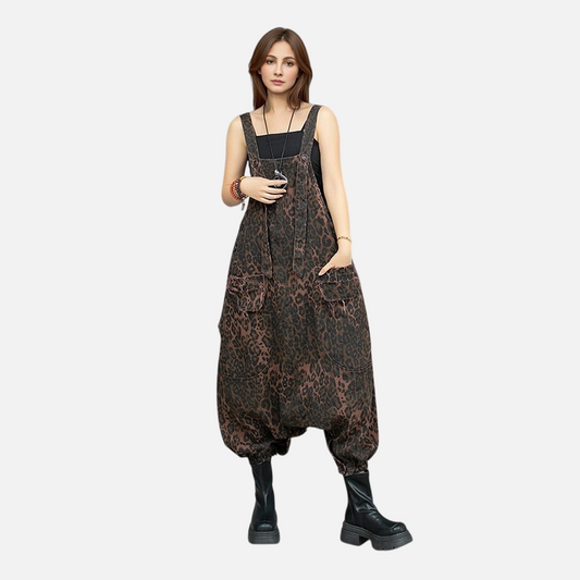 Personalized Stylish Leopard Print Denim Overalls for Women