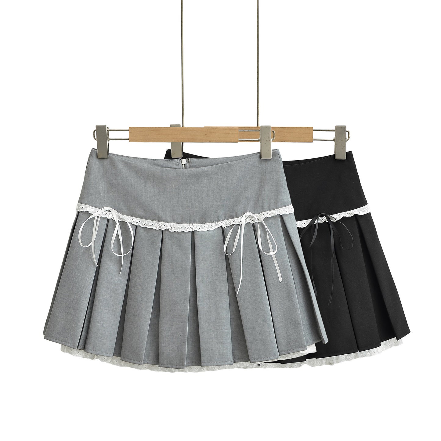 Bow Tie Lace Pleated Mini Skirt