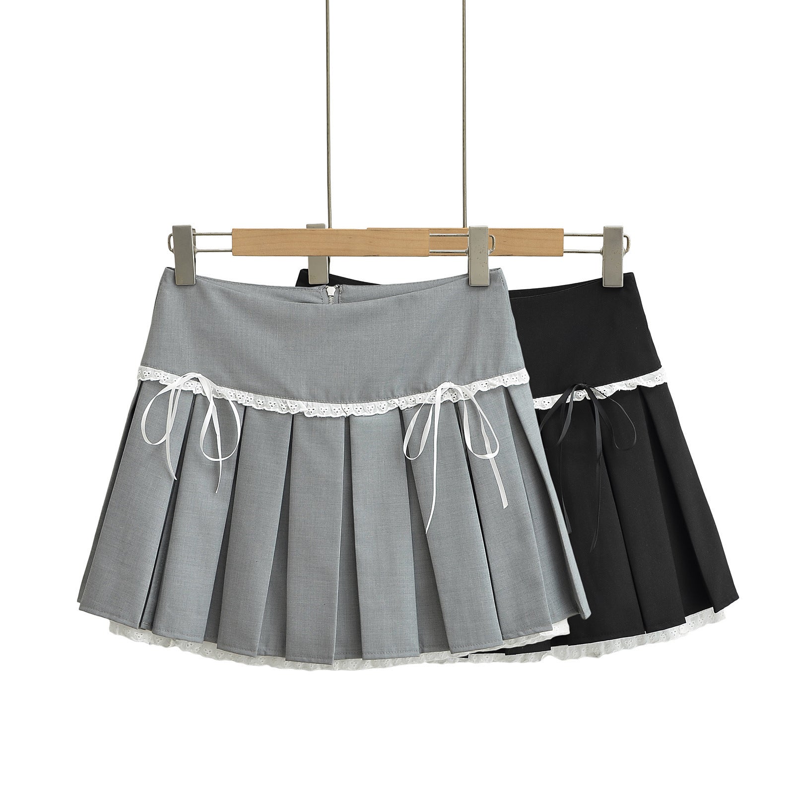 Bow Tie Lace Pleated Mini Skirt