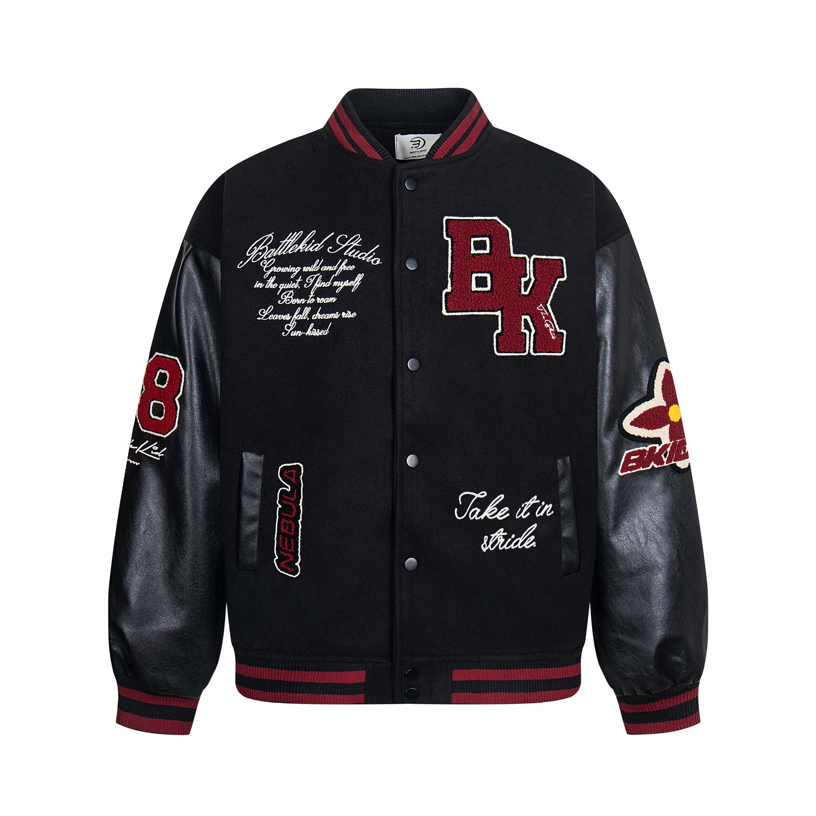 Retro Colorblock Letter Embroidery Bomber Jacket